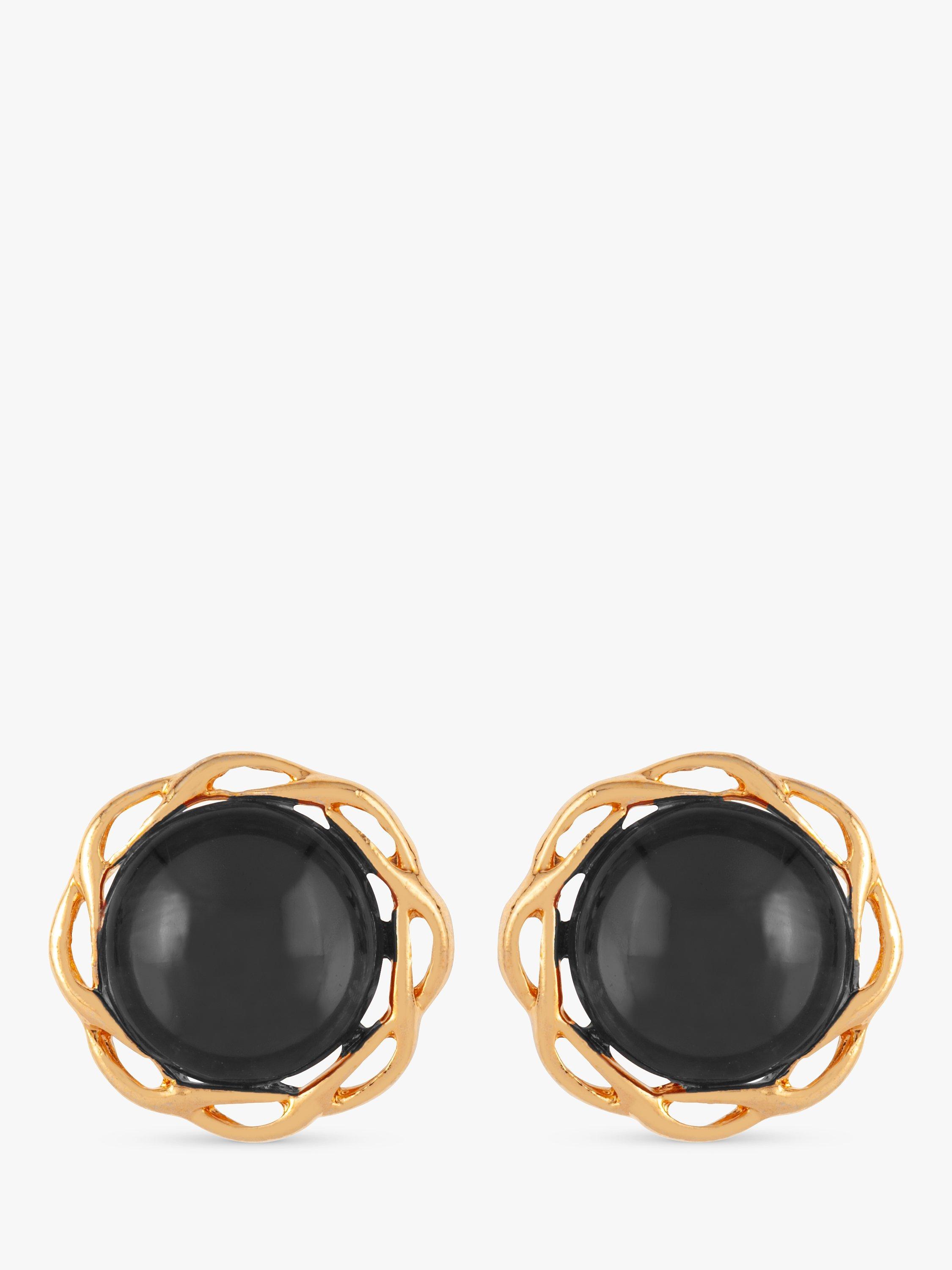 Product image 1 of 2, which shows Susan Caplan Pre-Loved Rediscovered Collection Gold Plated Lucite Round Stud Earrings, Gold/Black