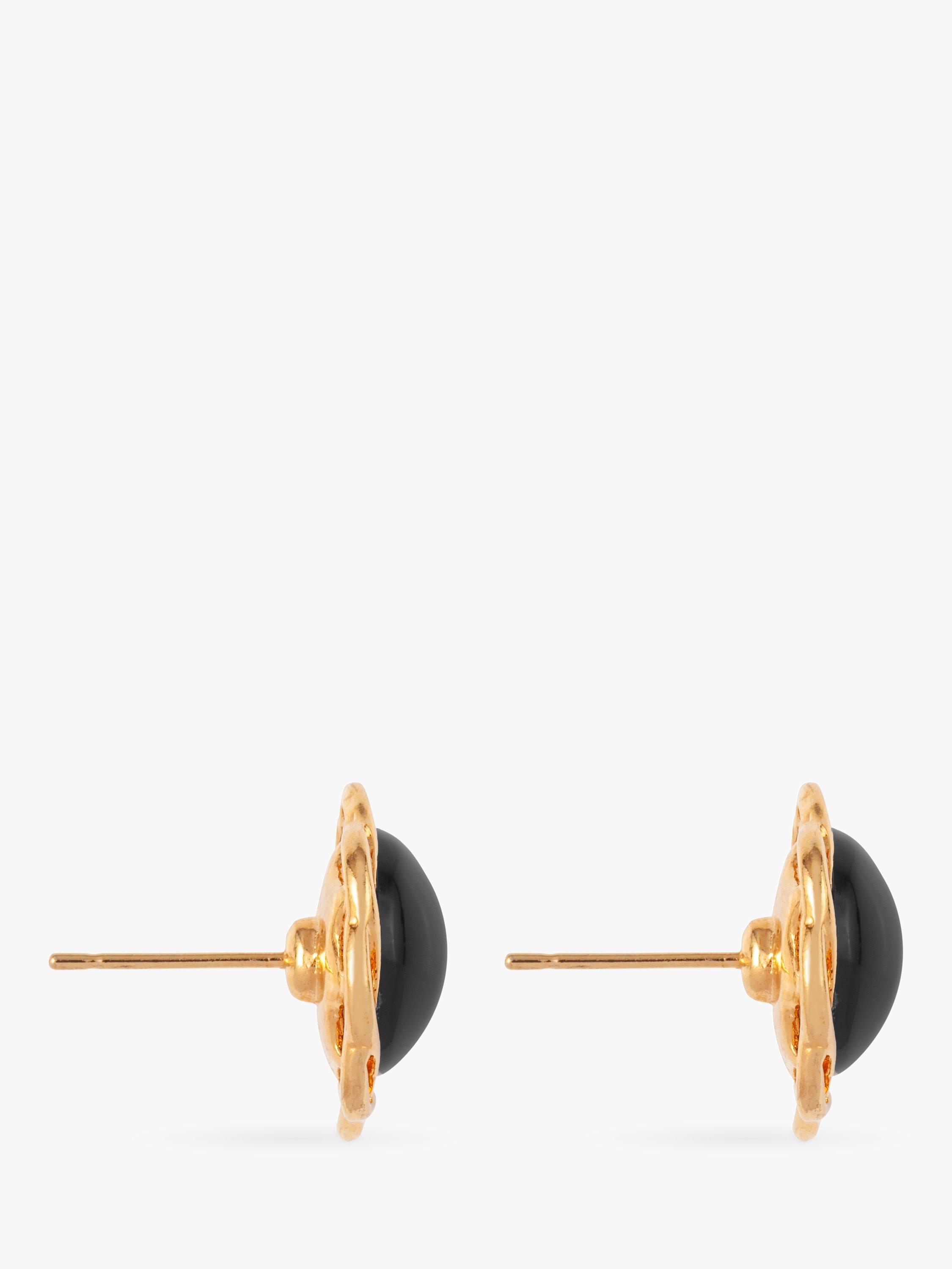 Product image 2 of 2, which shows Susan Caplan Pre-Loved Rediscovered Collection Gold Plated Lucite Round Stud Earrings, Gold/Black