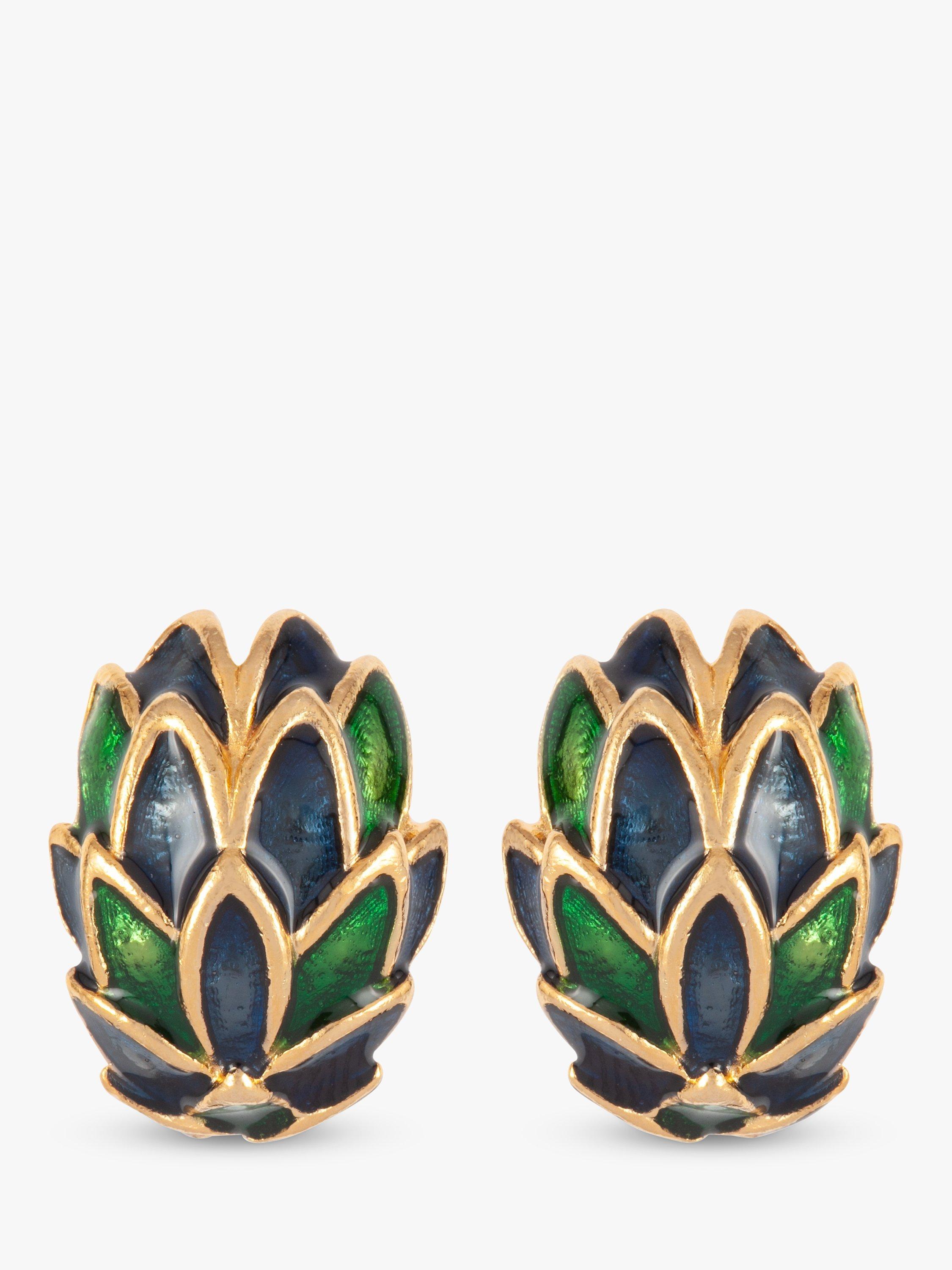 Product image 1 of 1, which shows Susan Caplan Pre-Loved Rediscovered Collection Gold Plated Enamel Textured Stud Earrings, Blue/Green