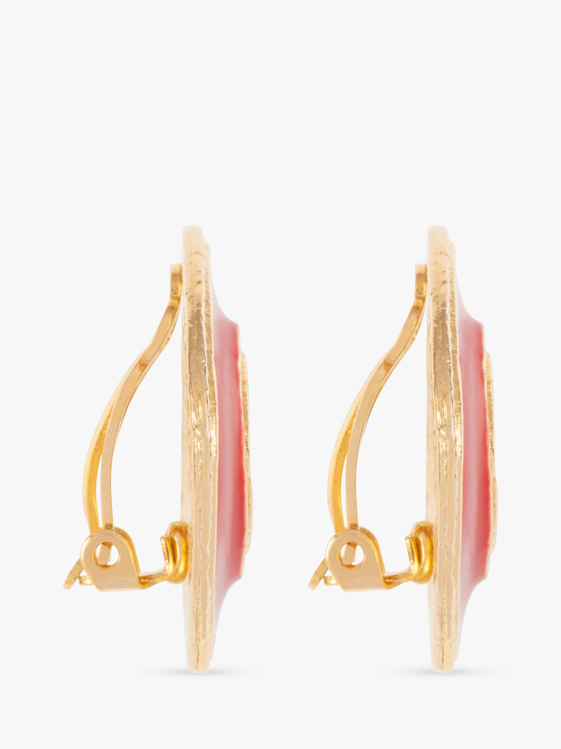 Product image 3 of 3, which shows Susan Caplan Pre-Loved Rediscovered Collection Gold Plated Enamel Square Clip-On Earrings, Black/Red
