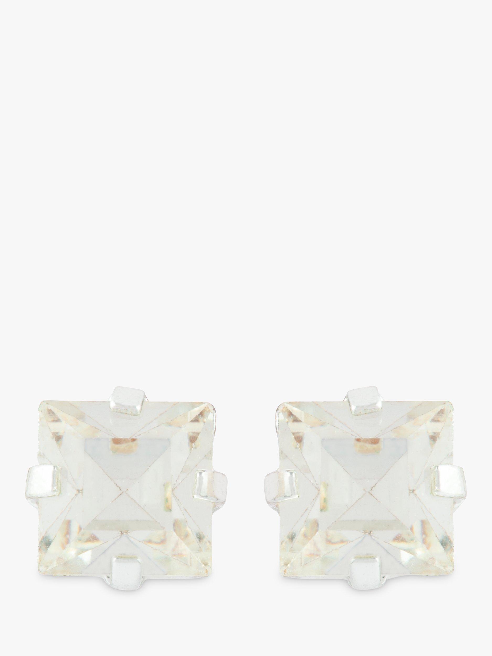 Product image 1 of 1, which shows Susan Caplan Pre-Loved Rediscovered Collection Silver Plated Swarovski Crystal Square Stud Earrings, Silver
