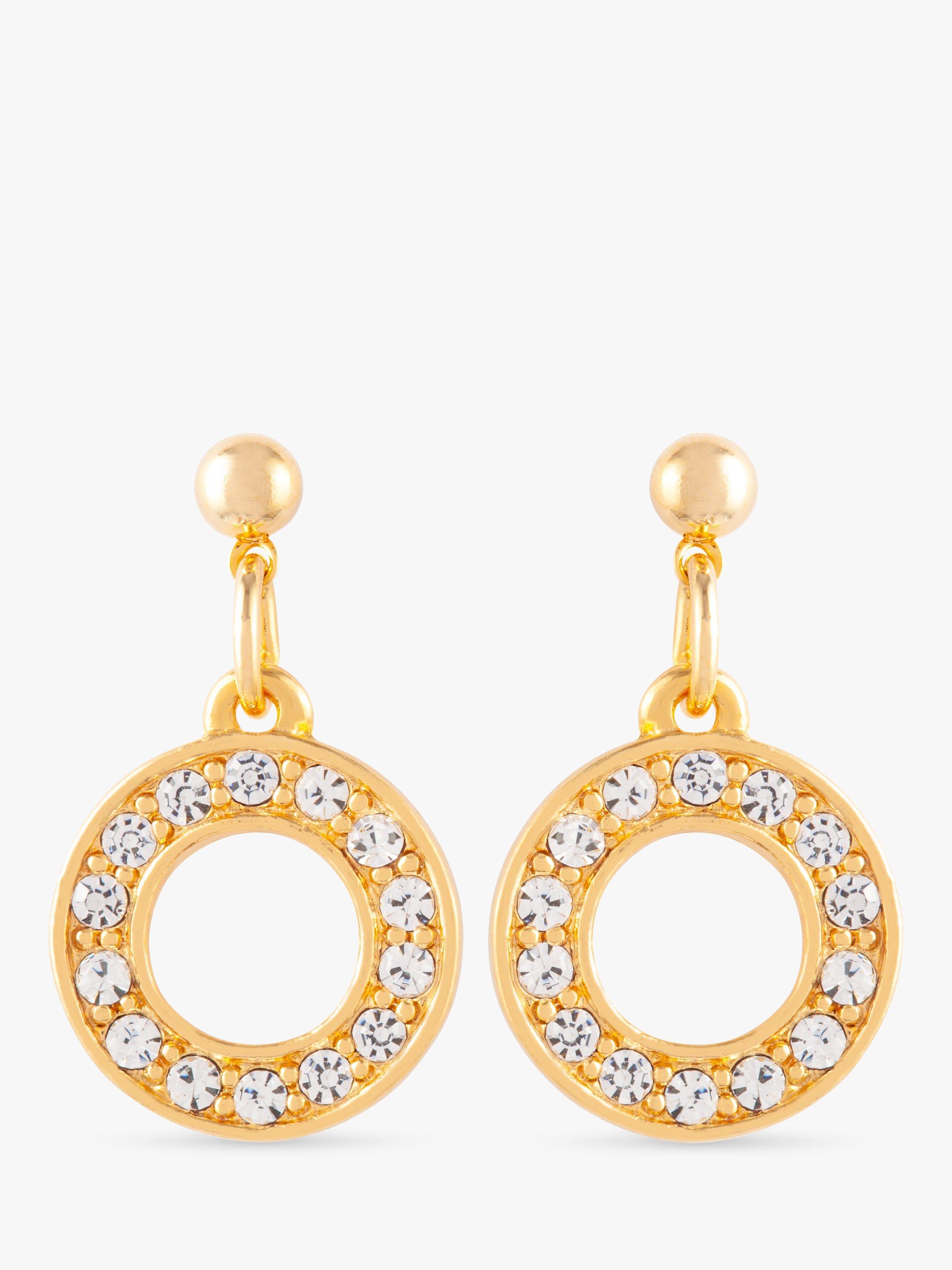 Product image 1 of 3, which shows Susan Caplan Pre-Loved Rediscovered Collection Gold Plated Swarovski Crystal Open Circle Drop Earrings, Gold