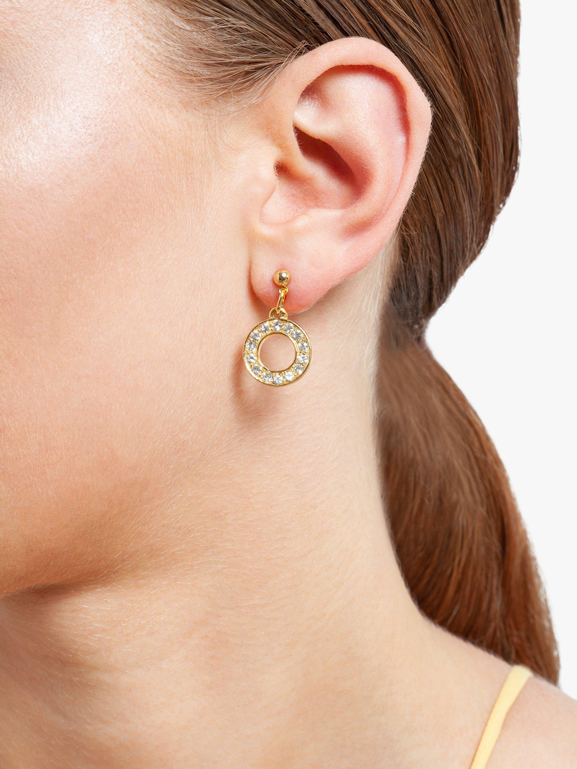 Product image 2 of 3, which shows Susan Caplan Pre-Loved Rediscovered Collection Gold Plated Swarovski Crystal Open Circle Drop Earrings, Gold
