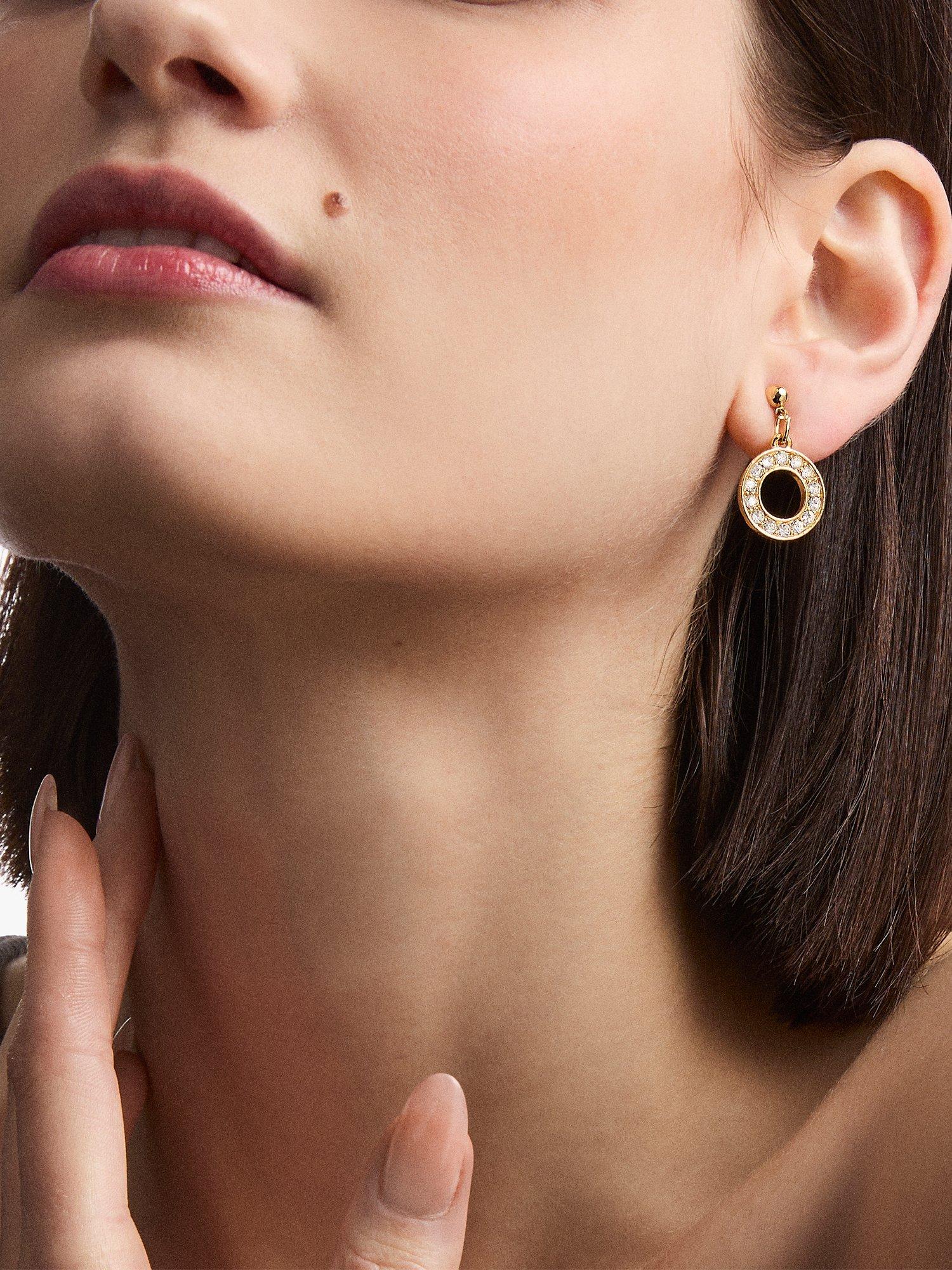 Product image 3 of 3, which shows Susan Caplan Pre-Loved Rediscovered Collection Gold Plated Swarovski Crystal Open Circle Drop Earrings, Gold