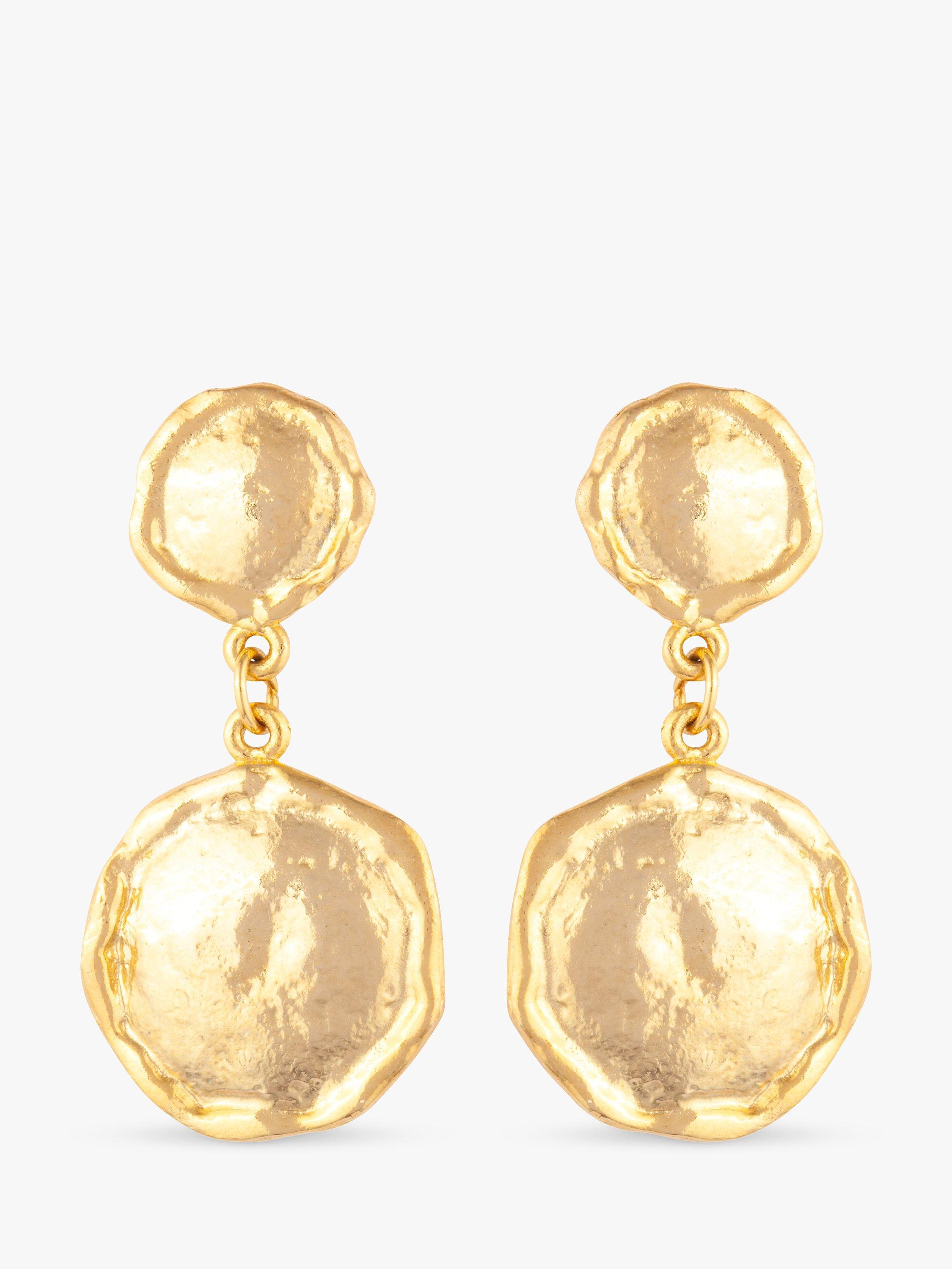 Product image 1 of 2, which shows Susan Caplan Pre-Loved Rediscovered Collection Gold Plated Textured Drop Earrings, Gold