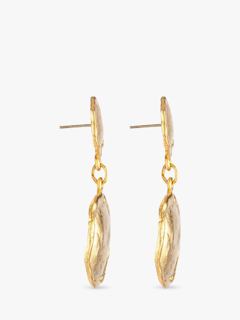 Product image 2 of 2, which shows Susan Caplan Pre-Loved Rediscovered Collection Gold Plated Textured Drop Earrings, Gold