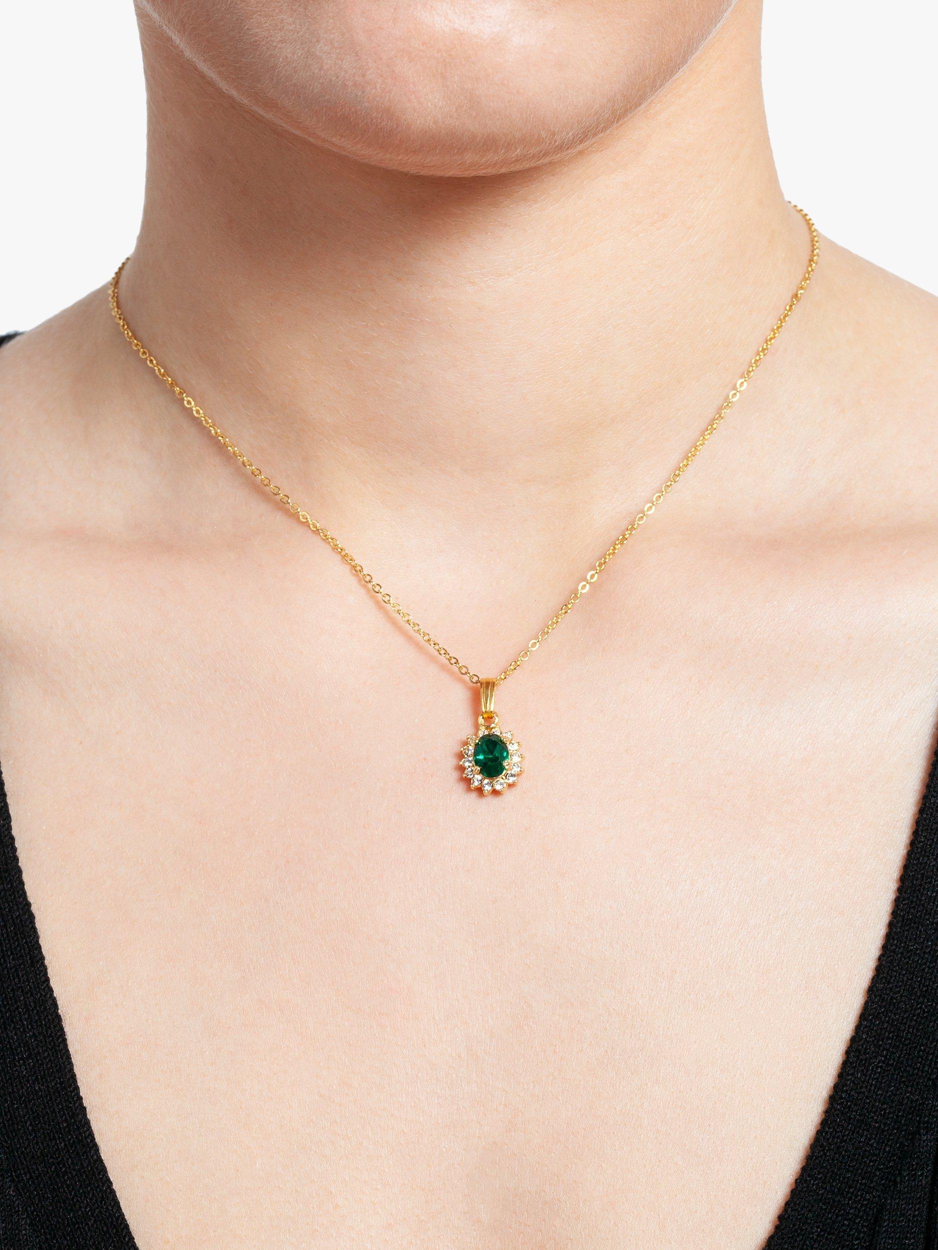 Product image 2 of 2, which shows Susan Caplan Pre-Loved Gold Plated Swarovski Crystal Oval Pendant Necklace, Gold/Green