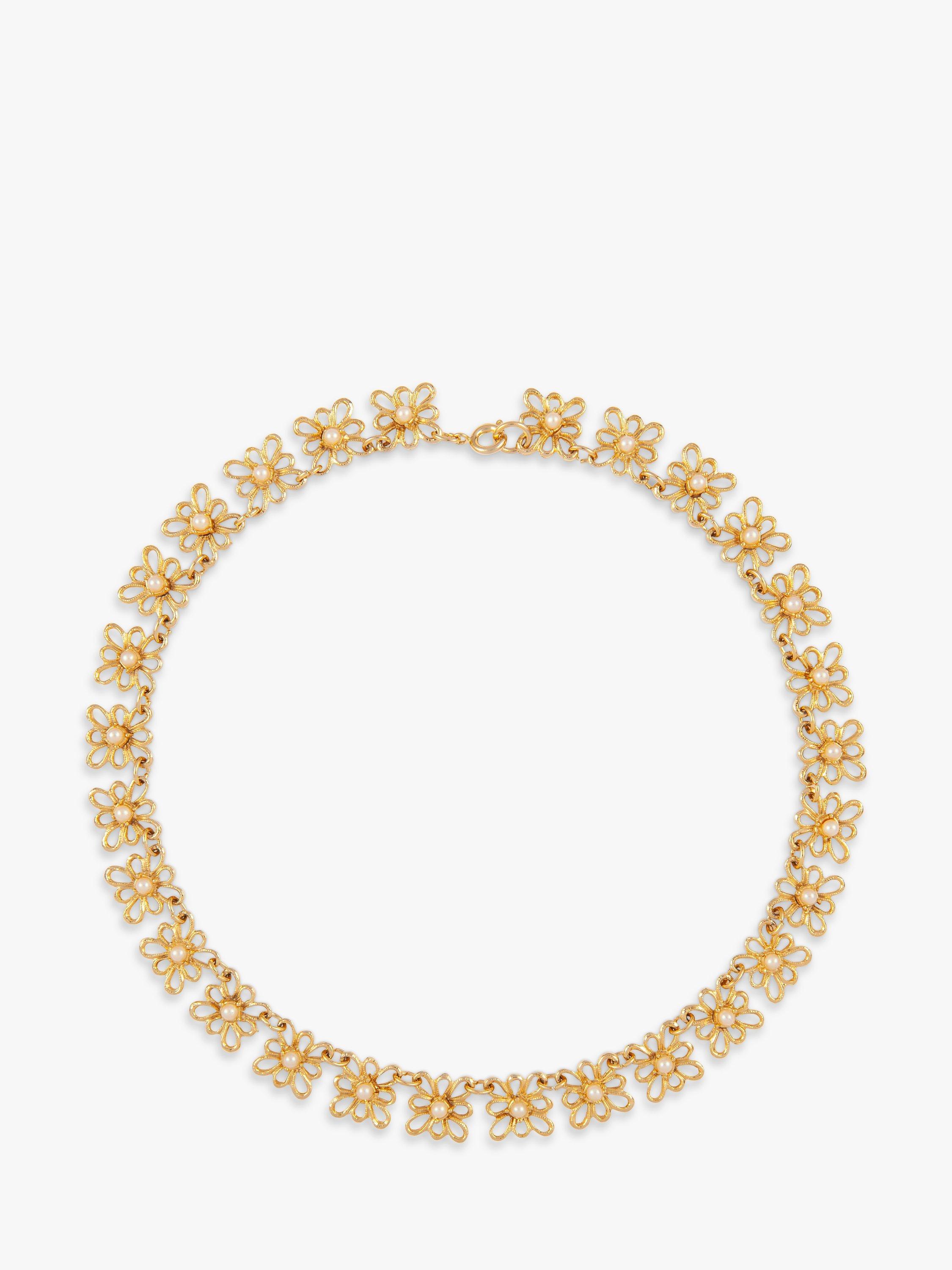 Product image 1 of 1, which shows Susan Caplan Pre-Loved Gold Plated Faux Pearl Floral Collar Necklace, Gold
