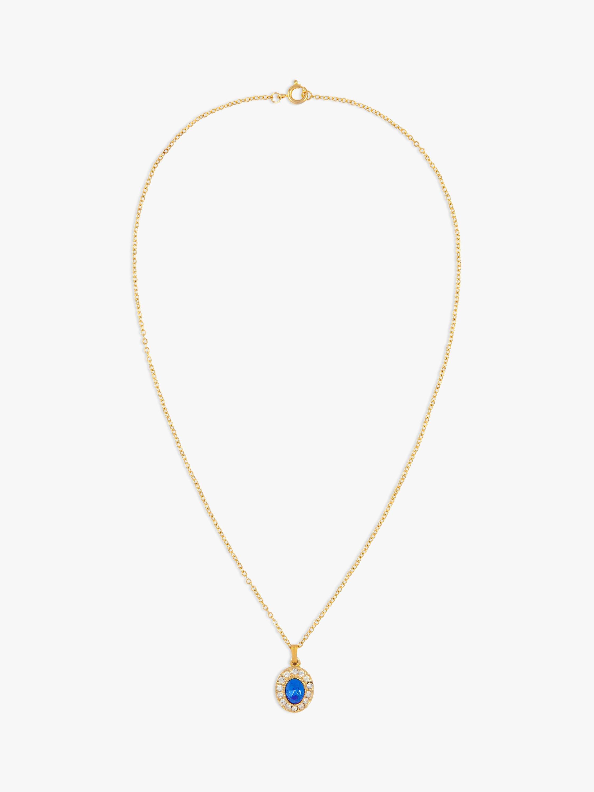 Susan Caplan Pre-Loved Rediscovered Collection Gold Plated Swarovski Crystal Oval Pendant Necklace, Gold/Blue