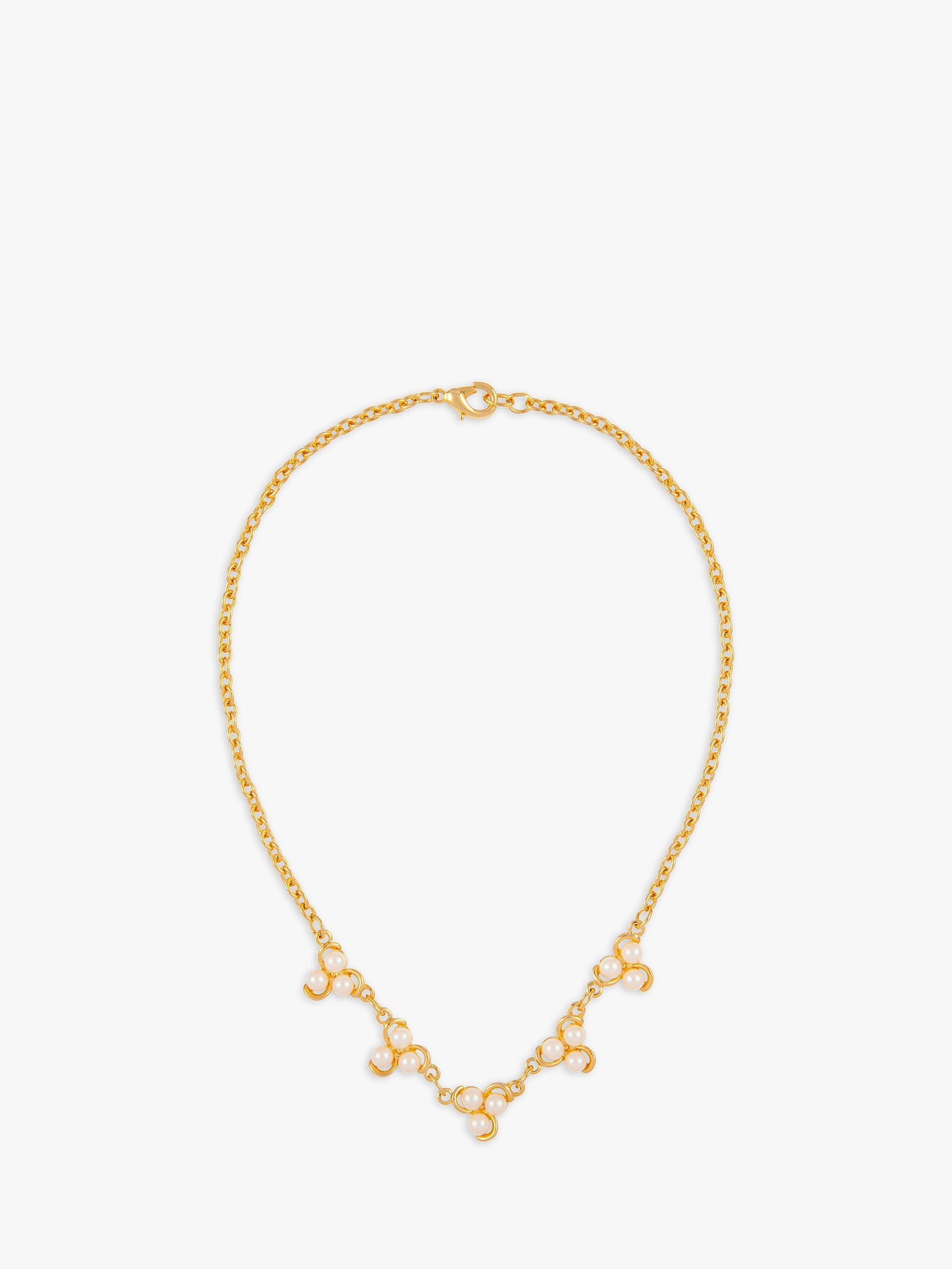 Susan Caplan Pre-Loved Rediscovered Collection Gold Plated Cluster Faux Pearl Chain Necklace, Gold