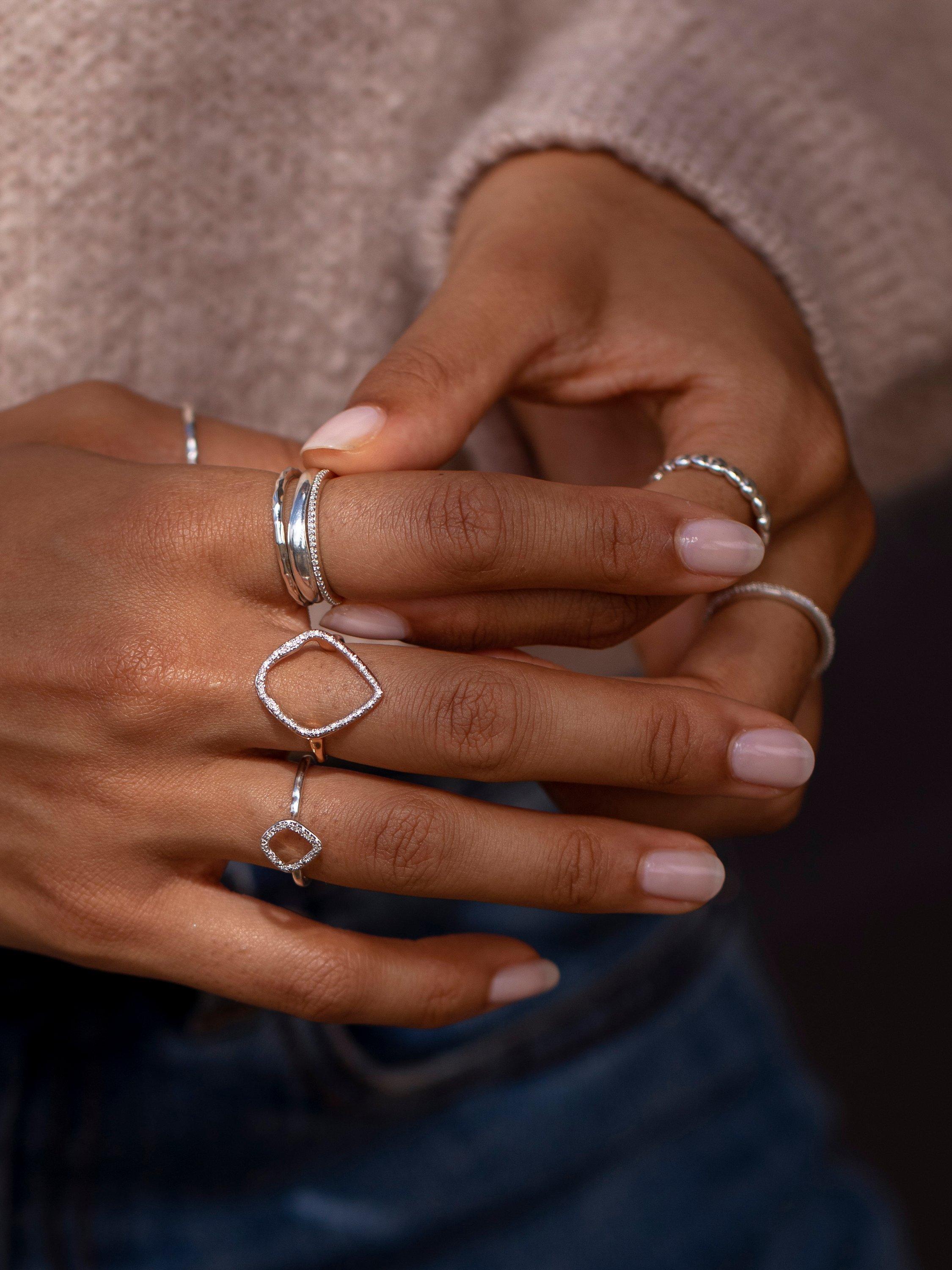Product image 3 of 4, which shows Monica Vinader Riva Diamond Kite Ring, Silver