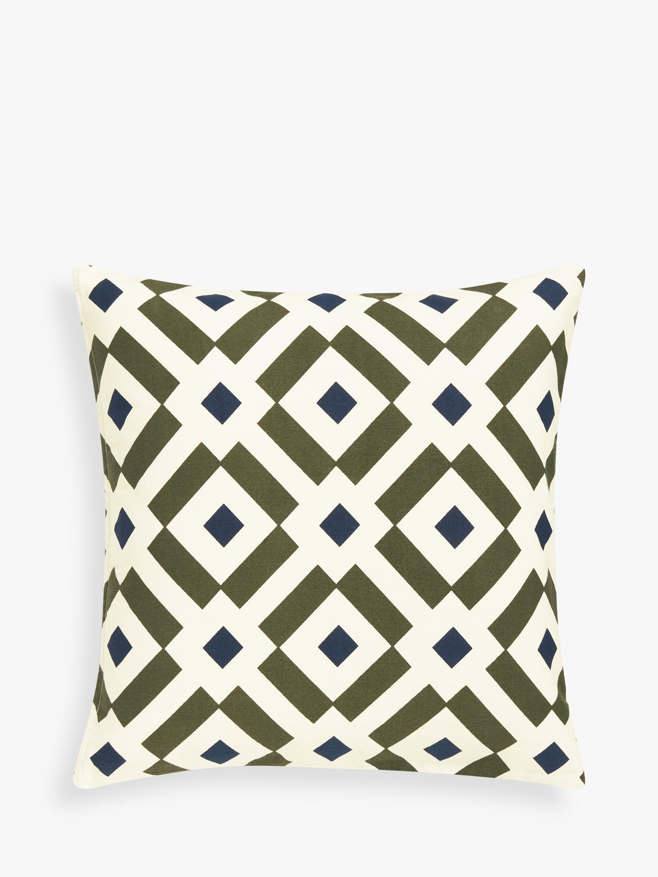 John Lewis Diagonal Check Indoor/Outdoor Cushion, Avocado