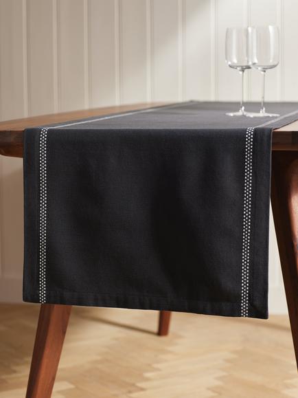 John Lewis Lisbon Border Table Runner, 200cm, Charcoal - view 2, Charcoal