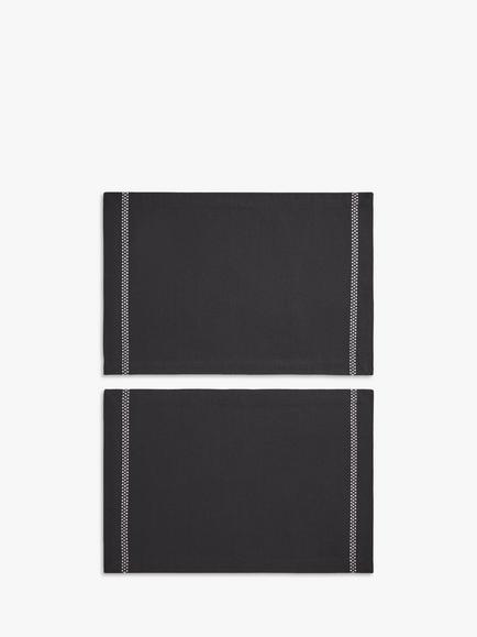 John Lewis Lisbon Border Cotton Placemats, Set of 2, Charcoal, Charcoal