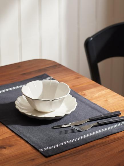 John Lewis Lisbon Border Cotton Placemats, Set of 2, Charcoal - view 2, Charcoal
