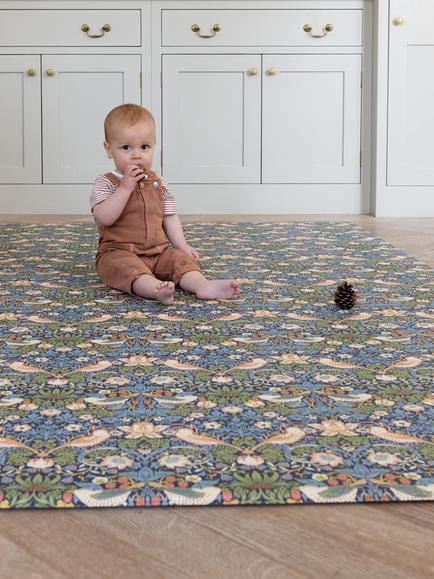 Totter + Tumble x  Morris & Co Collection Standard Reversible Playmat, Strawberry Thief/Willow Boughs - view 2, Straw/Willow