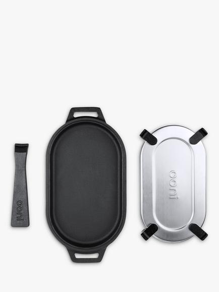 Ooni Outdoor Oven Cast Iron Sizzler Pan & Stainless Steel Trivet, Black