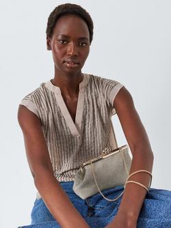 John Lewis Asymmetric Chain Strap Clutch Bag, Deep Red - view 2, Gold