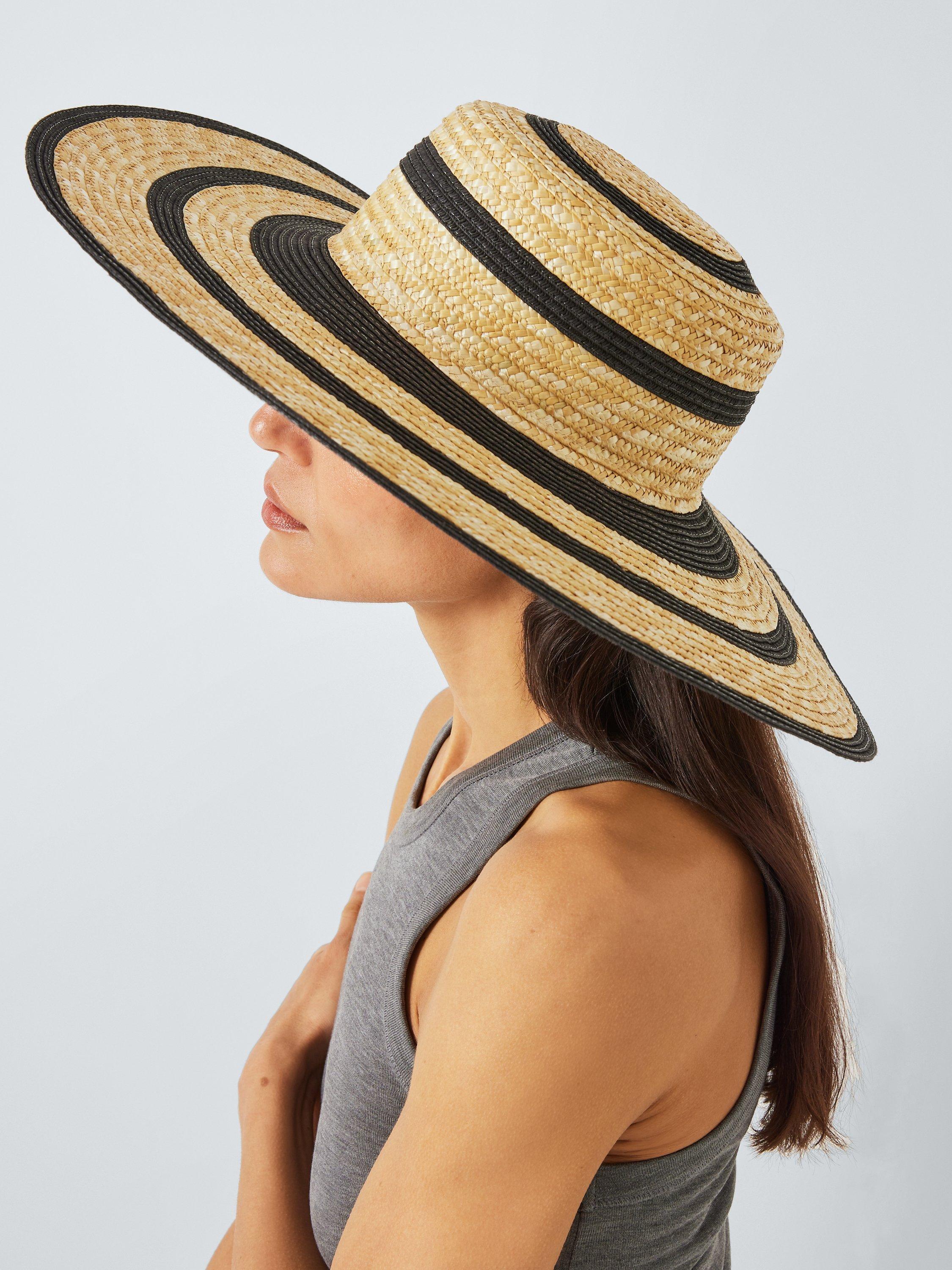 John Lewis Block Stripe Wide Brim Hat, Natural/Black