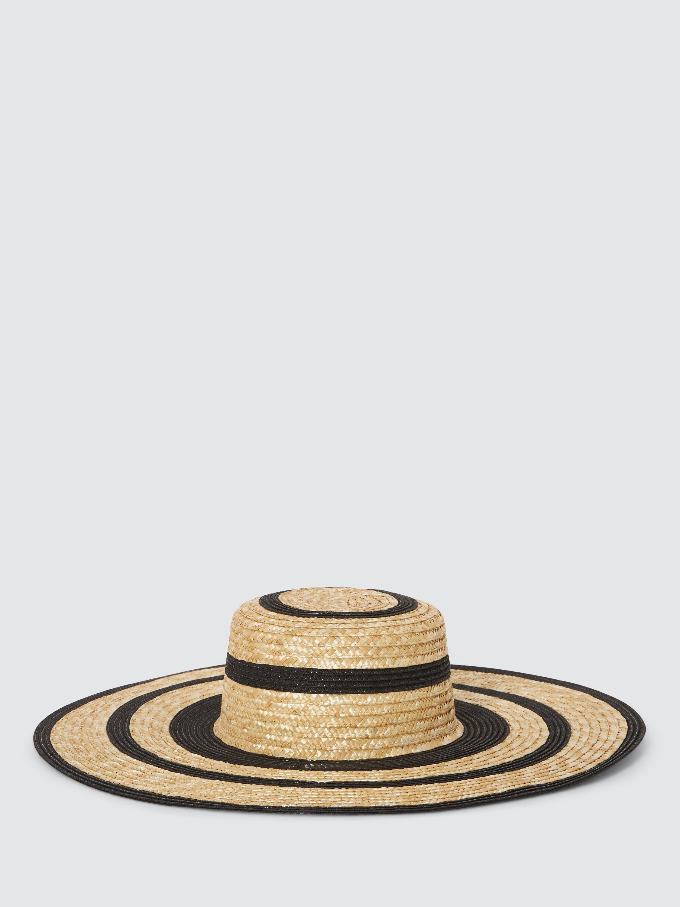 John Lewis Block Stripe Wide Brim Hat, Natural/Black