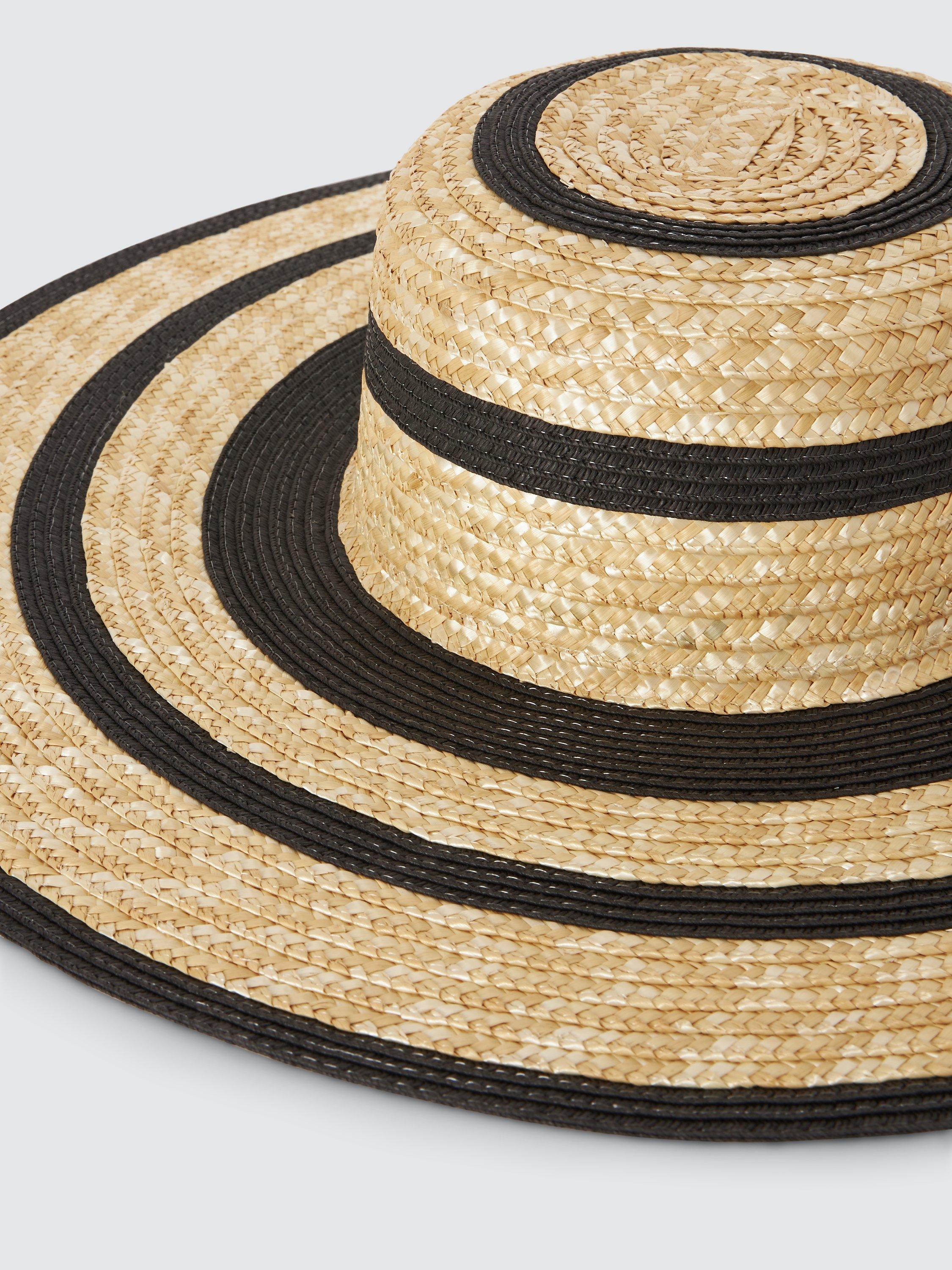 John Lewis Block Stripe Wide Brim Hat, Natural/Black