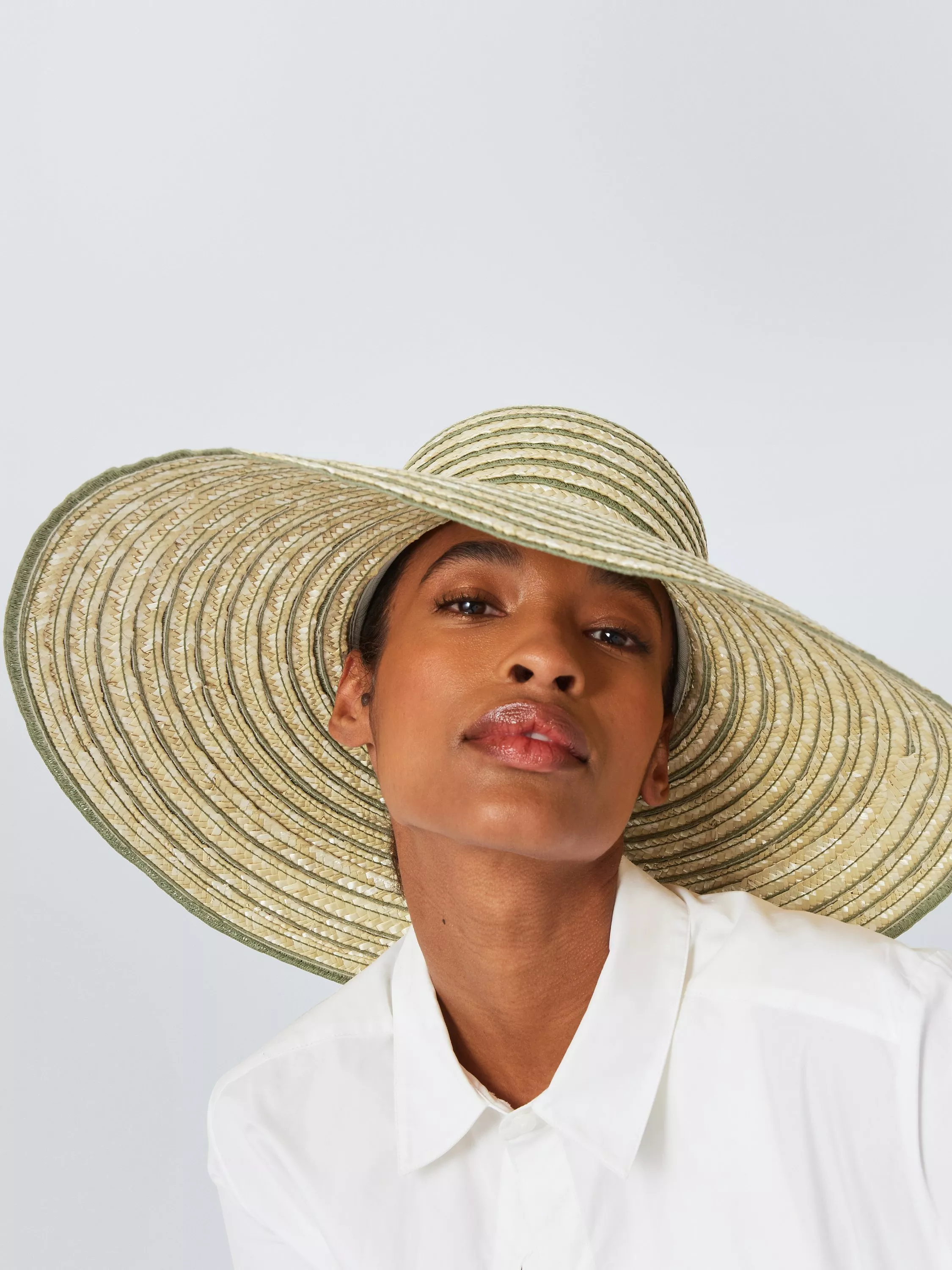 John Lewis Pinstripe Wide Brim Hat, Natural