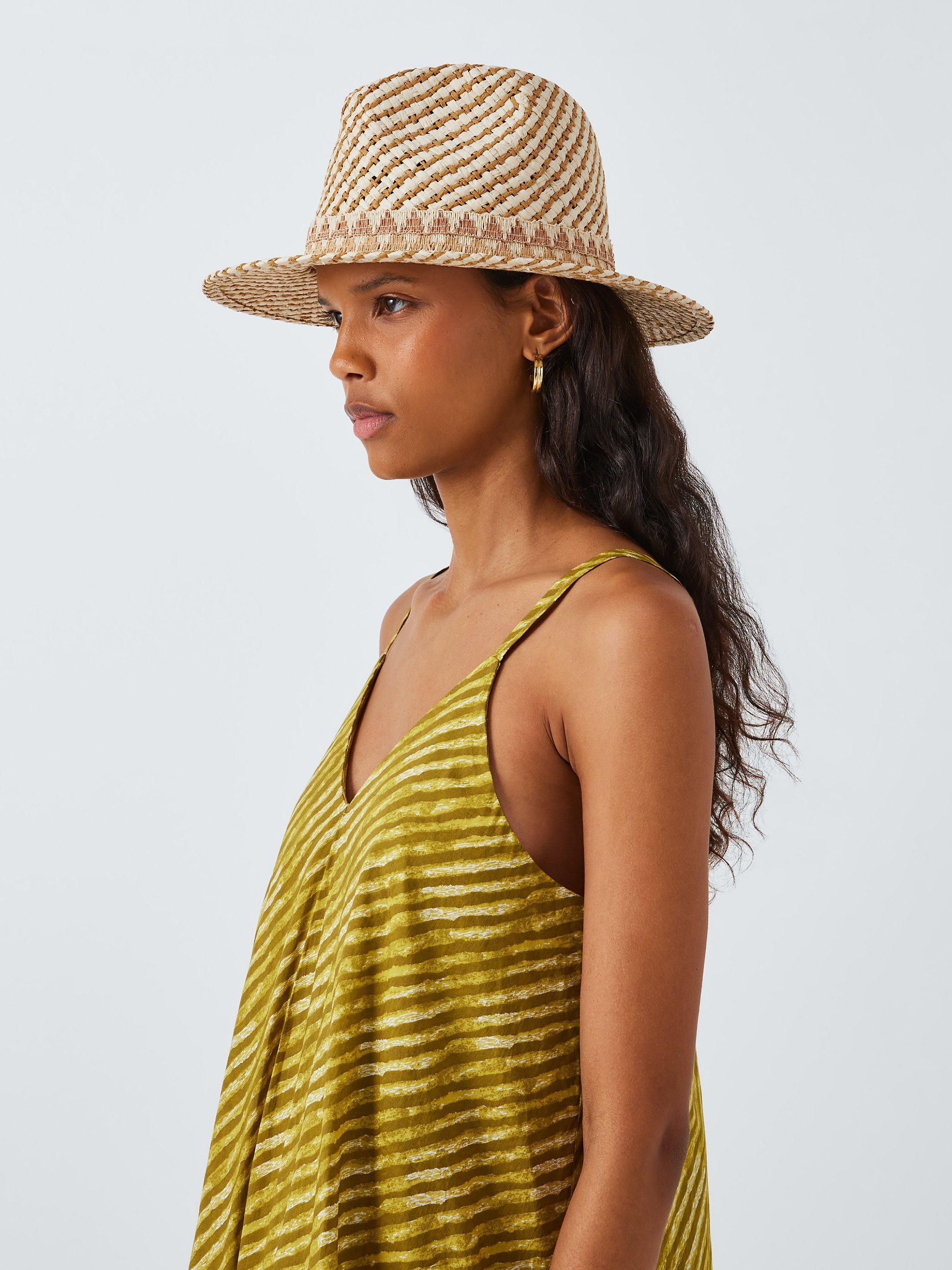 John Lewis Stripe Fedora Hat, FSC-Certified, Natural/Pink