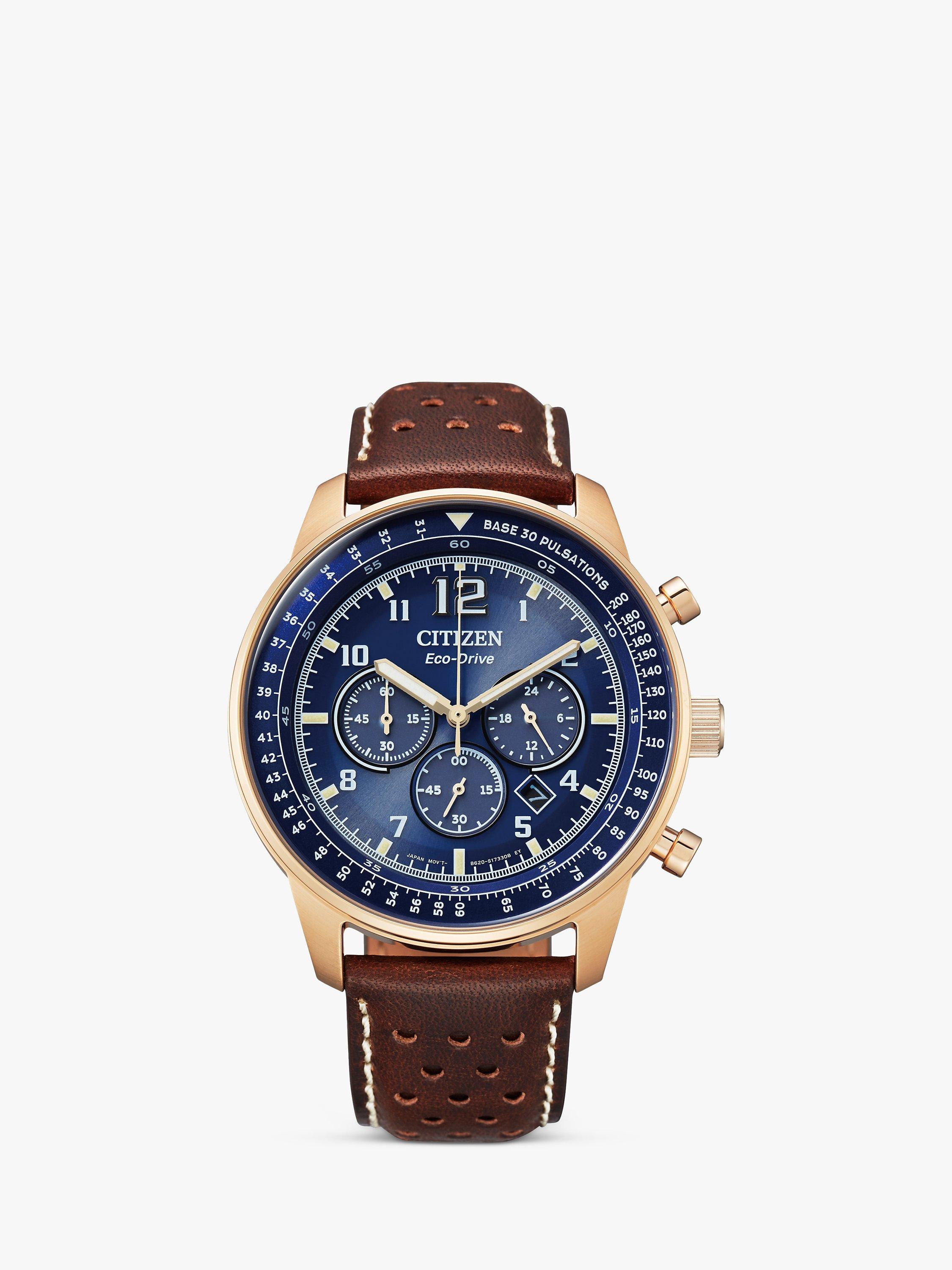Citizen CA4503-18L Men's Chronograph Eco-Drive Leather Strap Watch, Brown