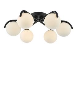 Där Orlena 6 Arm Opal Glass Semi Flush Ceiling Light, Black, Black