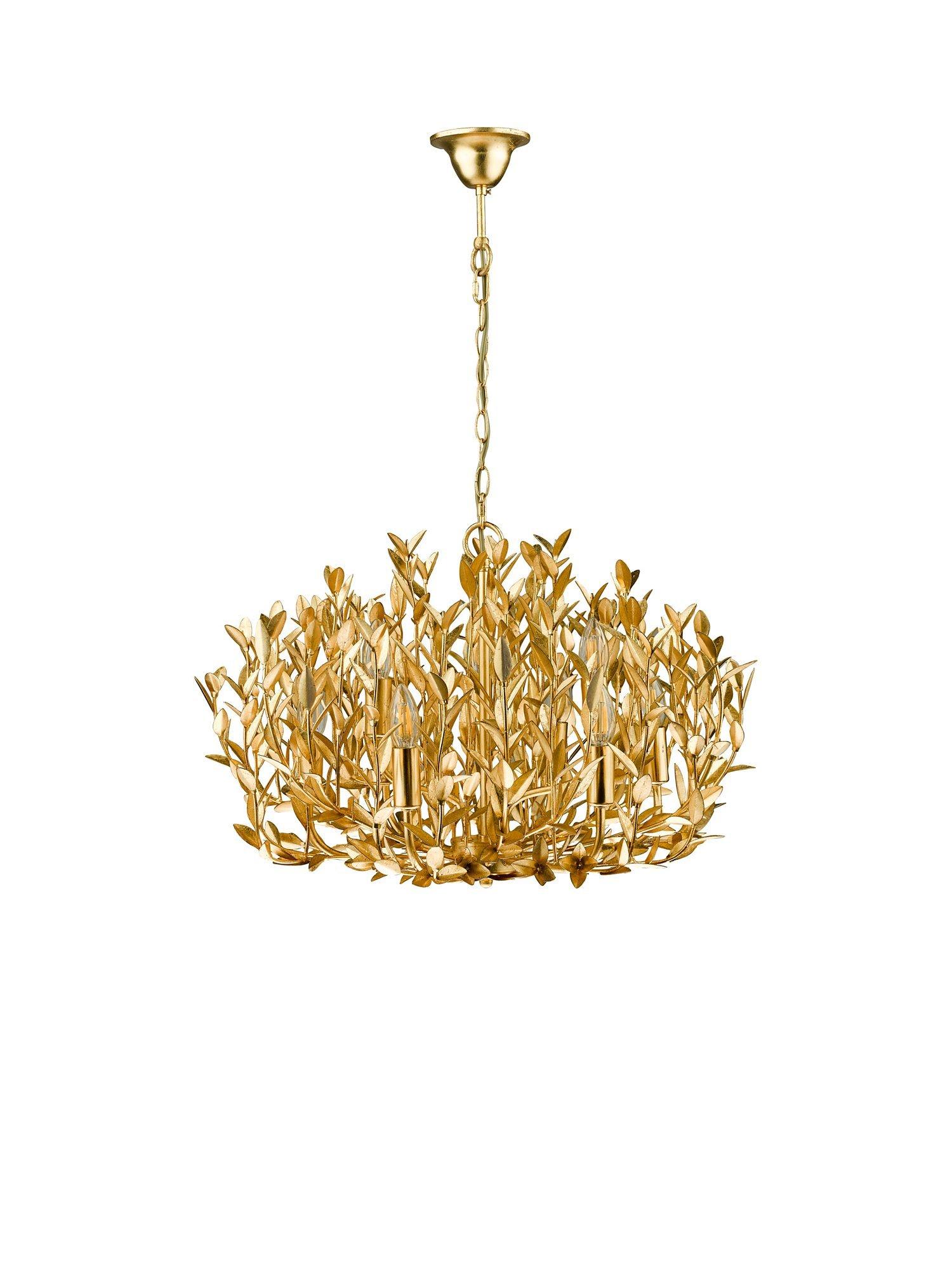Dar Silvius 9 Metal Leaf Pendant Ceiling Light Gold