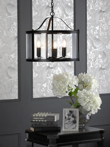 Laura Ashley Harrington 3 Arm Pendant Ceiling Light, Black, Black
