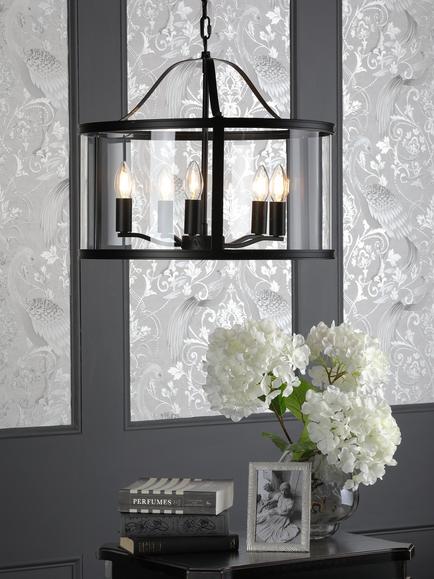 Laura Ashley Harrington 5 Arm Pendant Ceiling Light, Black, Black