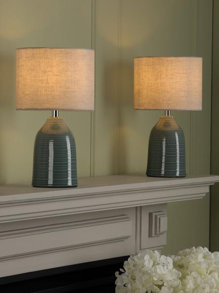 Laura Ashley Penny Ceramic Table Lamp, Set of 2, Blue, Blue
