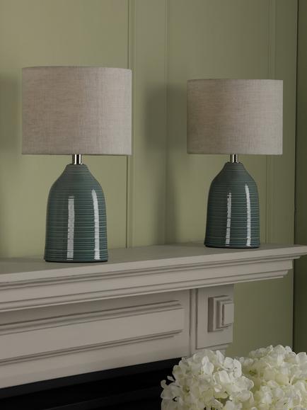 Laura Ashley Penny Ceramic Table Lamp, Set of 2, Blue - view 2, Blue
