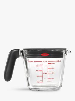 OXO Good Grips Glass Measuring Jug with Lid, 500ml, Clear/Black, Clear/Black