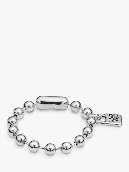 UNOde50 Unisex Padlock Beaded Bracelet, Silver, Silver