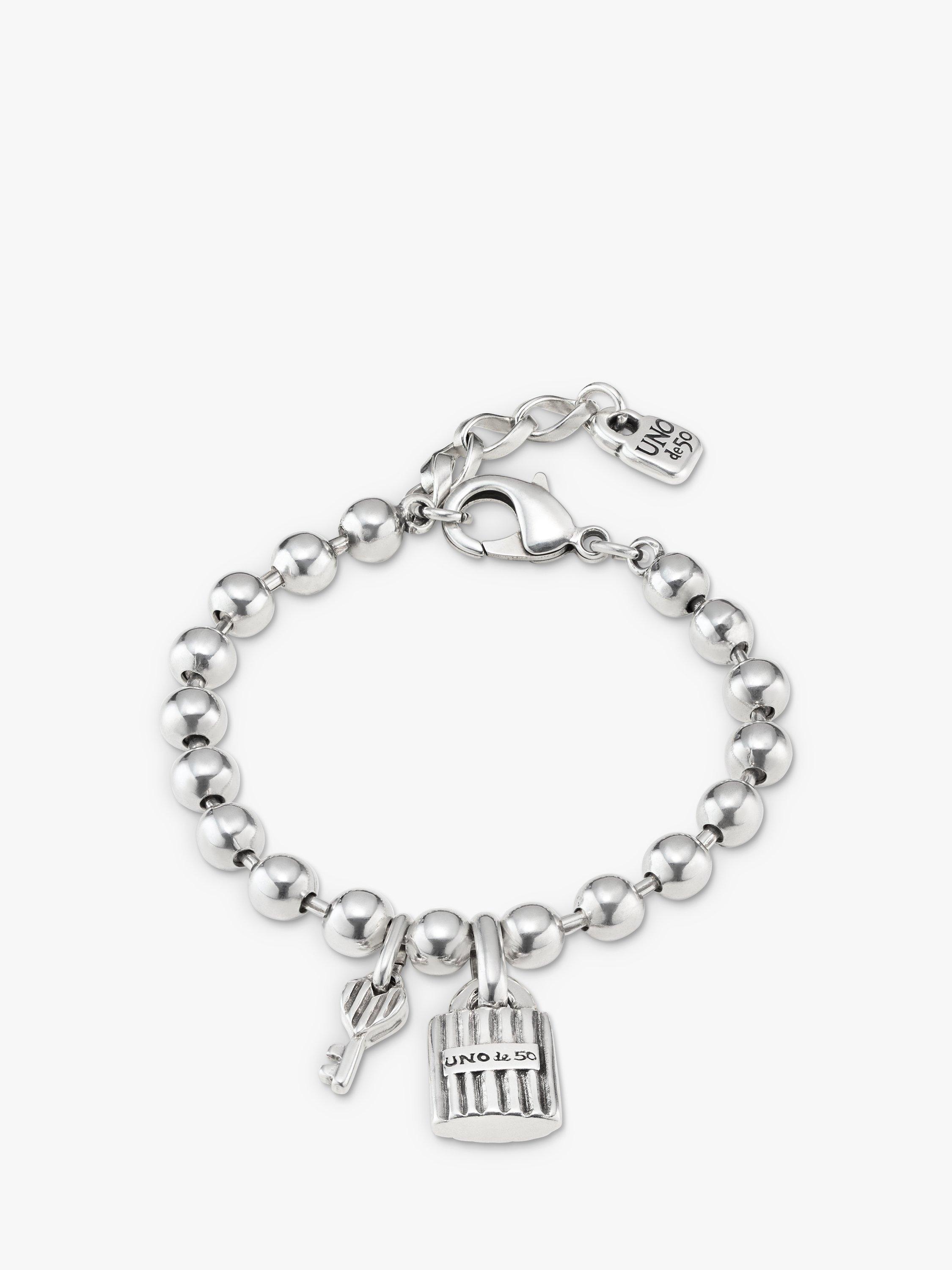 Product image 1 of 5, which shows UNOde50 Beaded Charm Bracelet, Silver