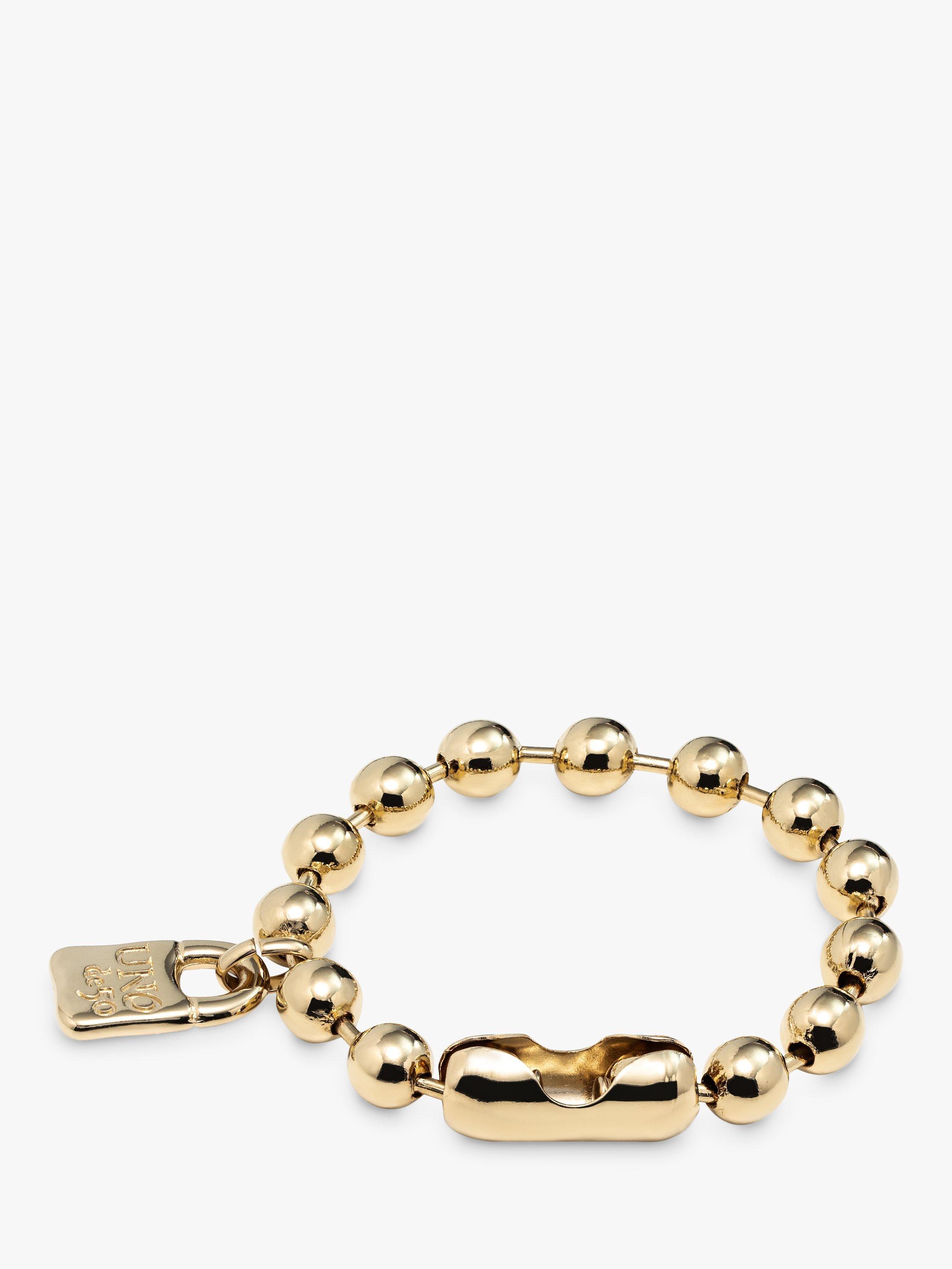 Product image 2 of 5, which shows UNOde50 Unisex Padlock Beaded Bracelet, Gold