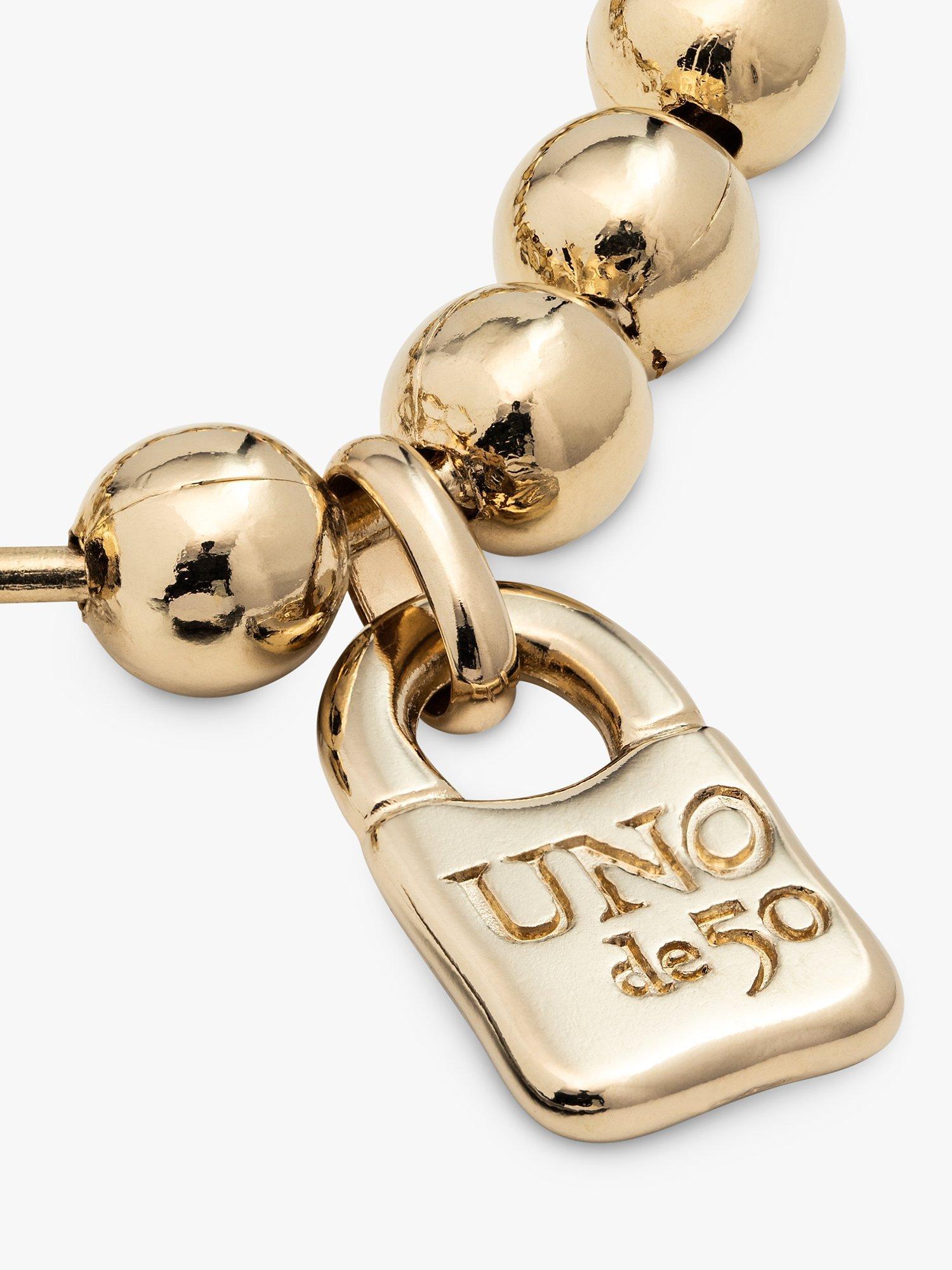 Product image 3 of 5, which shows UNOde50 Unisex Padlock Beaded Bracelet, Gold