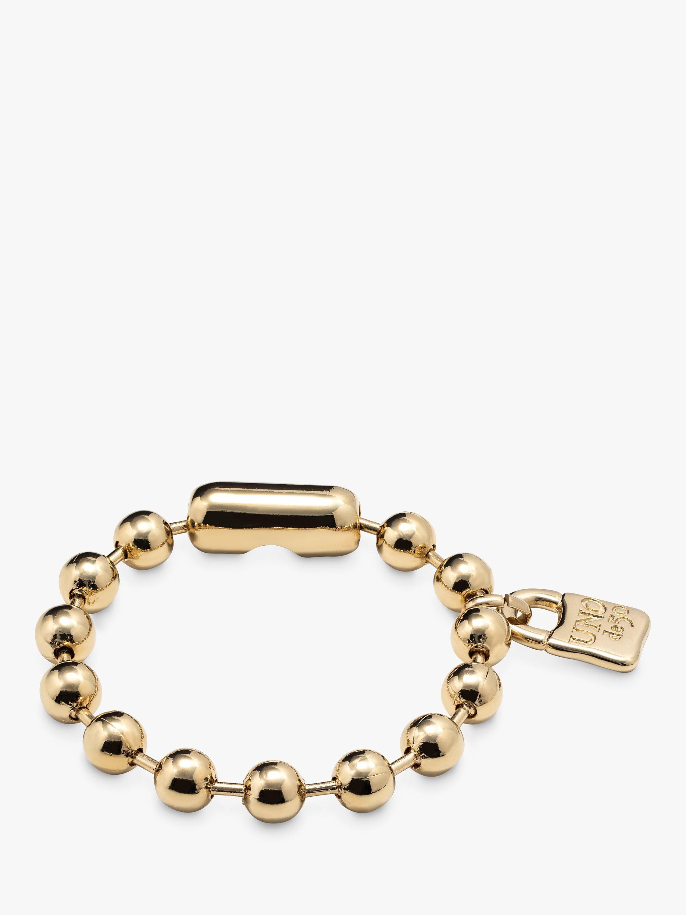 UNOde50 Unisex Padlock Beaded Bracelet, Gold