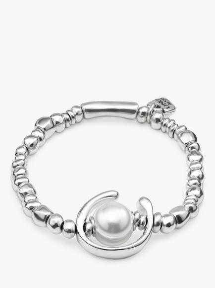 UNOde50 Beaded Pearl Stretch Bracelet, Silver, Silver