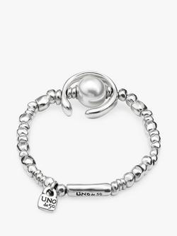 UNOde50 Beaded Pearl Stretch Bracelet, Silver - view 2, Silver