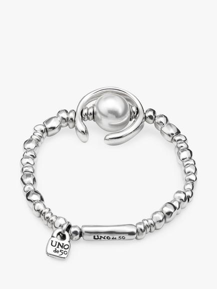 UNOde50 Beaded Pearl Stretch Bracelet, Silver - view 2, Silver
