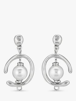 UNOde50 Pearl Asymmetric Drop Earrings, Silver, Silver