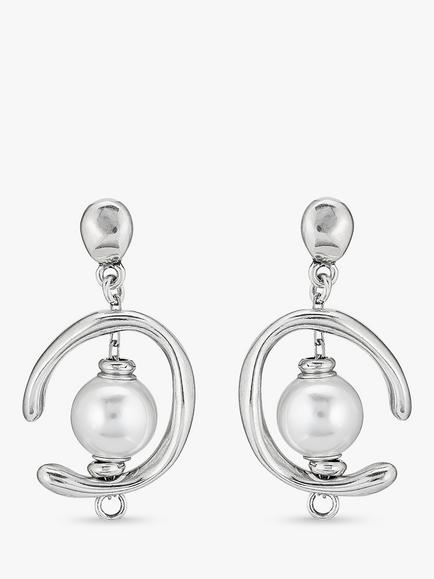 UNOde50 Pearl Asymmetric Drop Earrings, Silver, Silver