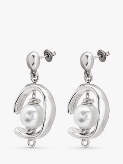 UNOde50 Pearl Asymmetric Drop Earrings, Silver - view 2, Silver