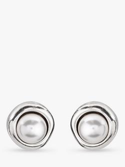 UNOde50 Swarovski Crystal Faux Pearl Round Stud Earrings, Silver, Silver