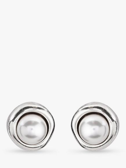 UNOde50 Swarovski Crystal Faux Pearl Round Stud Earrings, Silver, Silver