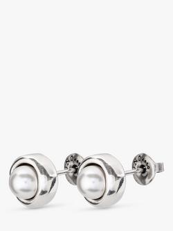 UNOde50 Swarovski Crystal Faux Pearl Round Stud Earrings, Silver - view 2, Silver
