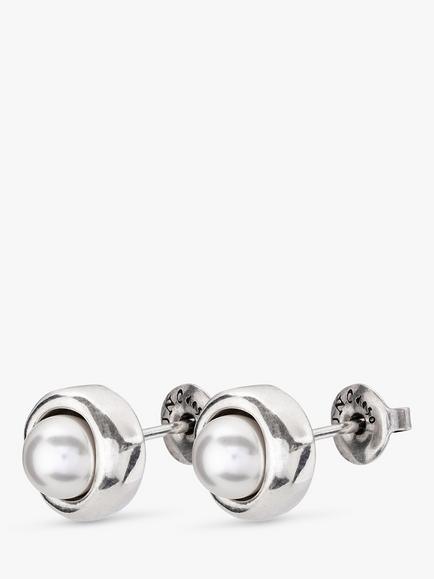 UNOde50 Swarovski Crystal Faux Pearl Round Stud Earrings, Silver - view 2, Silver